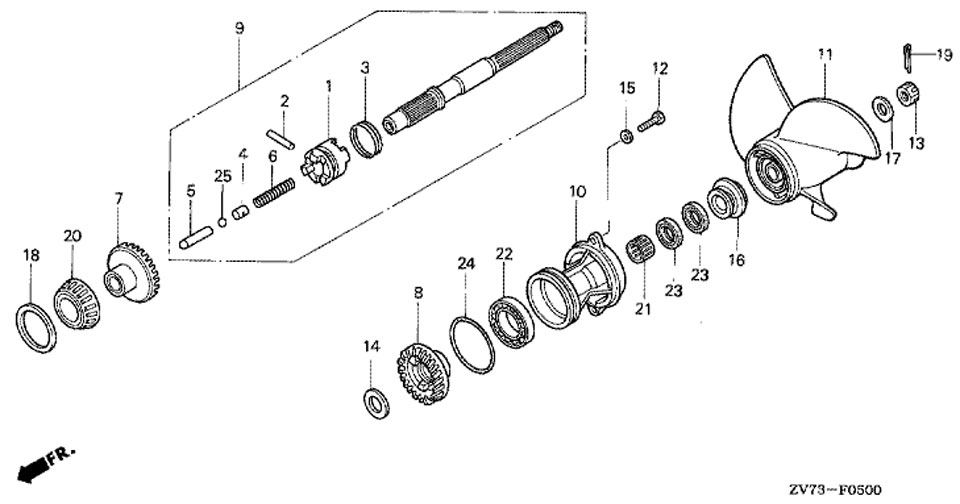       Water Pump  honda BF 30 A4 SRTU, Propeller Shaft + Propeller