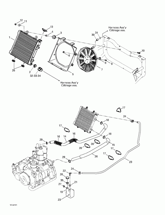  Bombardier  Traxter, 7419/7420/7425/7426 (red/rouge), 2001 - Cooling System