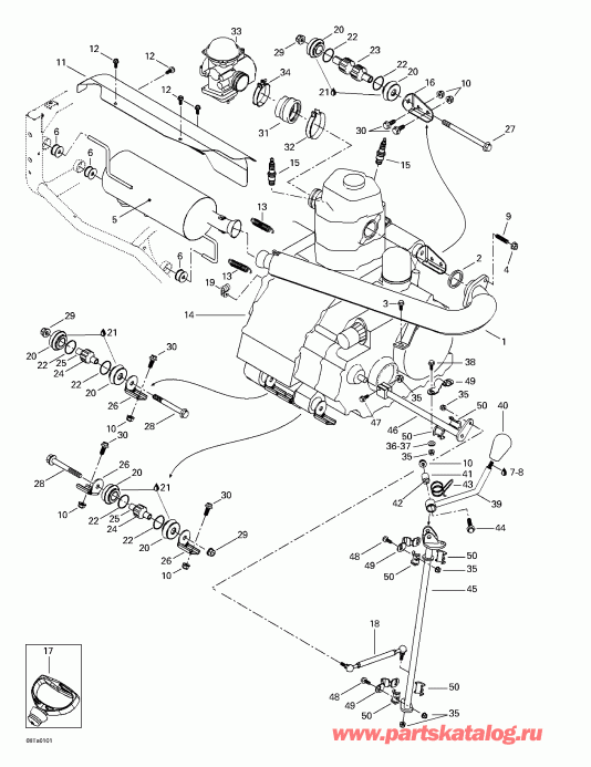 BRP Traxter, 7419/7420/7425/7426 (red/rouge), 2001  - Exhaust System