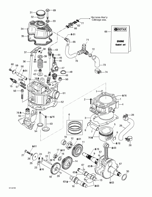 ATV Bombardier Traxter, 7459/7460/7465/7466, 2001  - Crankshaft, Pistons And Cylinder