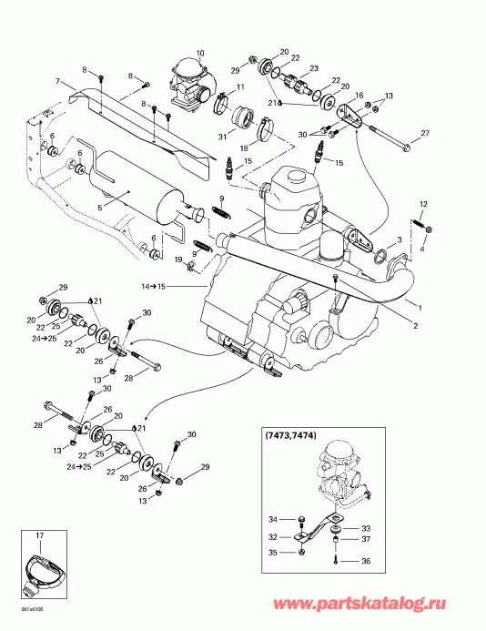 Bombardier Traxter Footshift, Green/vert, 2001 - Exhaust System