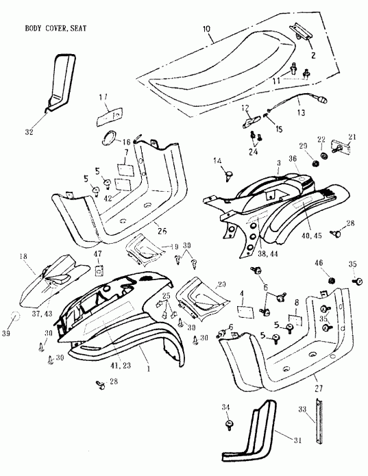 BRP Quest 50 2-strokes, 2003 - Body Cover, Seat 166a-15