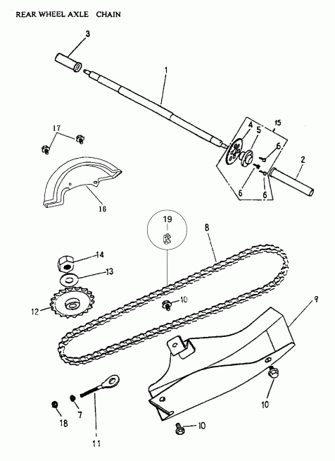  Bombardier  Mini DS 50 2-strokes, 2004 - Rear Wheel Axle, Chain