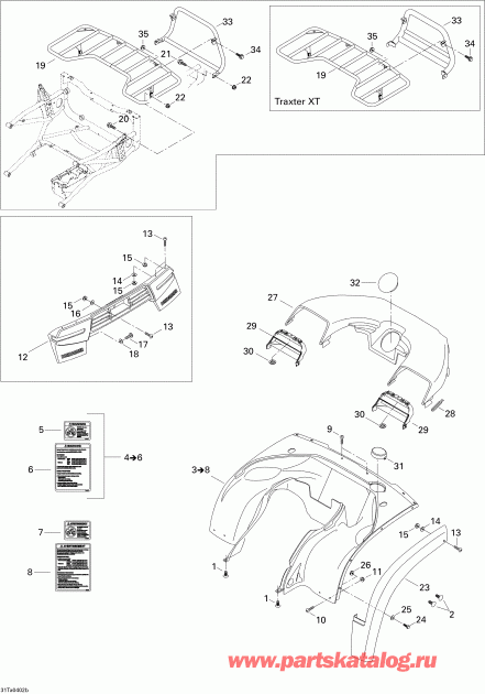 ���������� BRP ������ Traxter Auto Std & XT, 2004 - Body And Accessories, Rear View