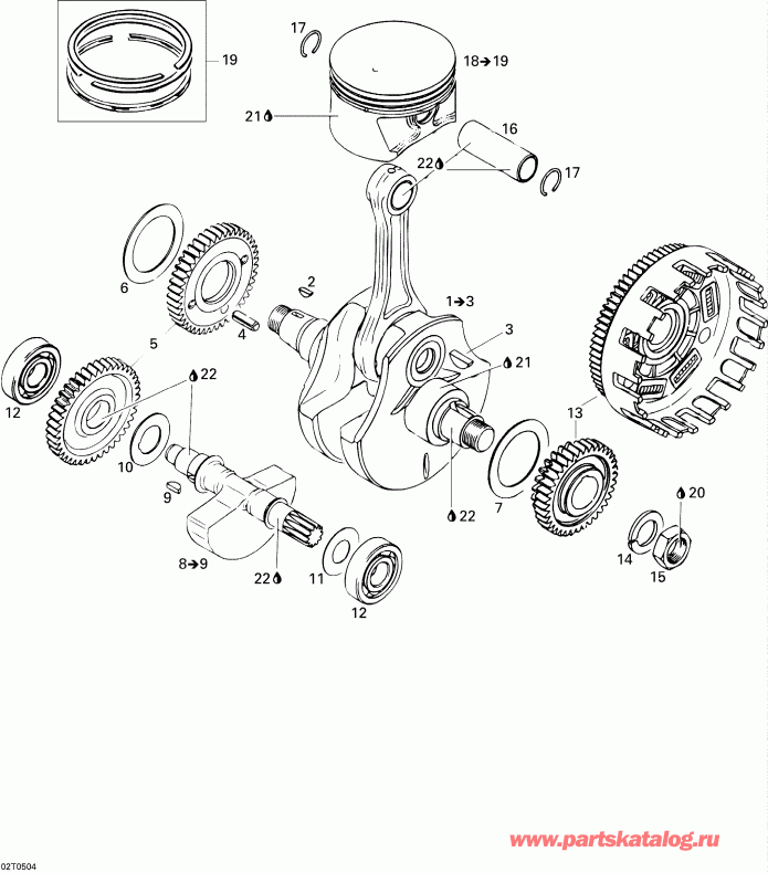 BRP DS 650/DS 650 X, 2005  - Crankshaft And Pistons