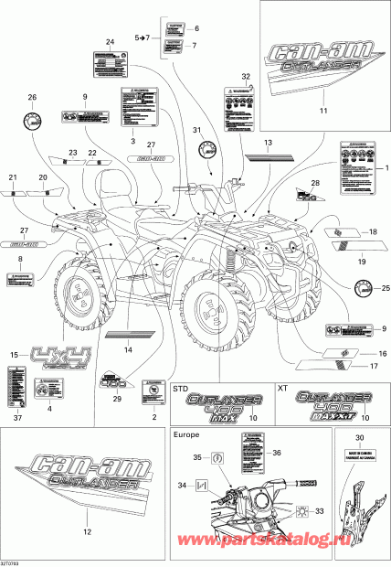 BRP Outlander MAX 400 XT 4 X 4, 2007 - Decals Xt