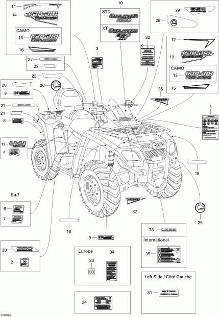  Bombardier  Outlander MAX 650 XT 4 X 4, 2007 - Decals Xt
