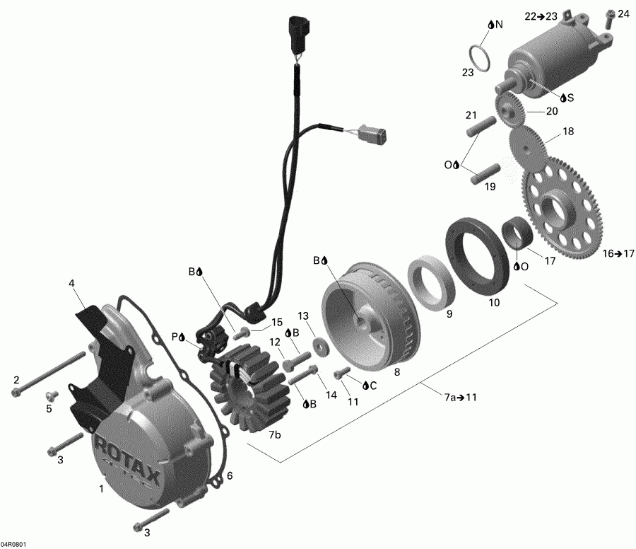 ATV BRP DS 450 X, 2008 - Magneto And Electric Starter