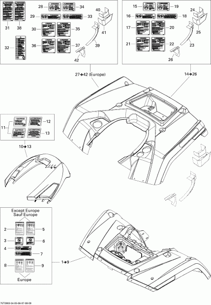  BRP Outlander 500 EFI, 2009 - Fender And Central Panel Kit Std