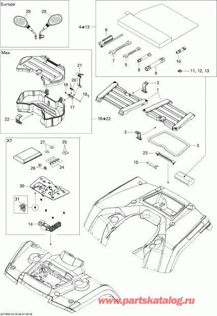 ATV BRP Outlander Max 650 EFI, 2009  - Front And Rear Trays Std