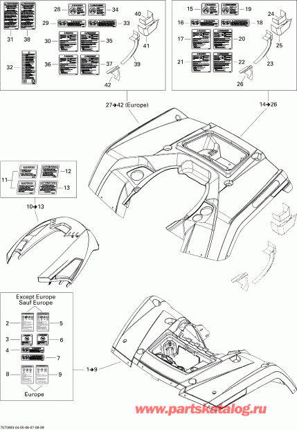 ����������  Outlander Max 800R EFI, 2009 - Fender And Central Panel Kit Std