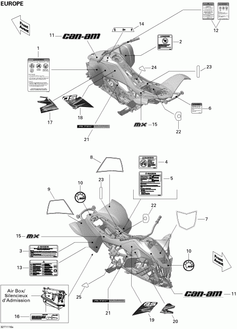 ATV BRP DS 450 Xxc, Xmx EFI, 2011  - Decals Xmx Europe