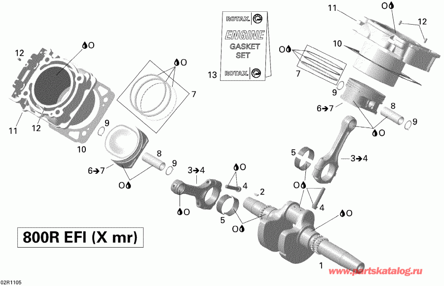  BRP Outlander 800R EFI, XMR, 2011 - Crankshaft, Piston And Cylinder