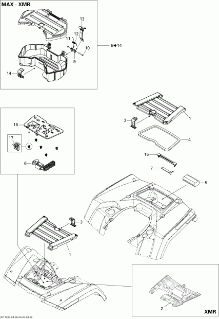 ATV BRP Outlander 650EFI STD & XT, 2012 - Front And Rear Trays