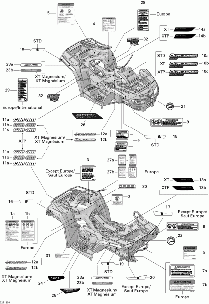 Bombardier Outlander MAX 800REFI STD, XT & XT-P, 2012 - Decals