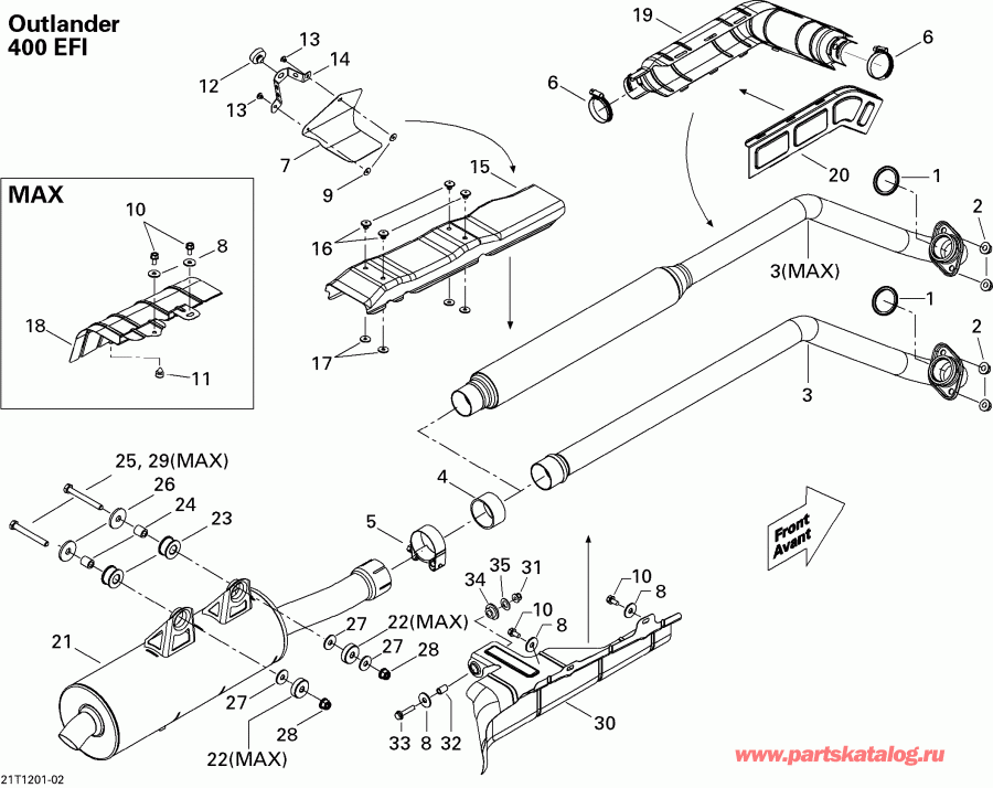 ATV  Outlander Max STD, XT, 400 EFI, 2012 - Exhaust System