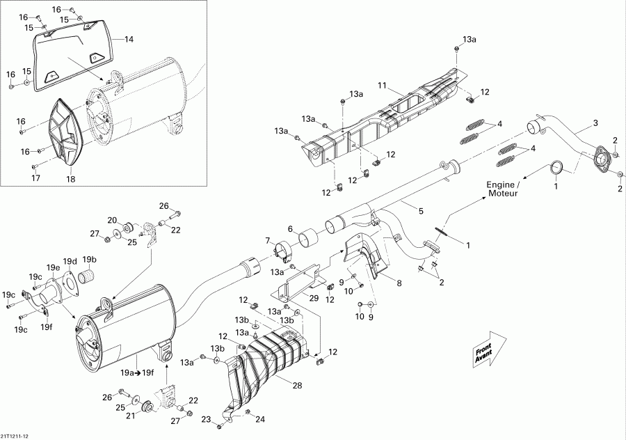 Bombardier Outlander STD, XT, 1000 EFI, 2012 - Exhaust System