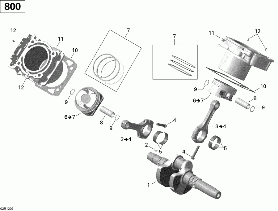  BRP Outlander STD, XT, 800R EFI, 2012 - Crankshaft, Piston And Cylinder