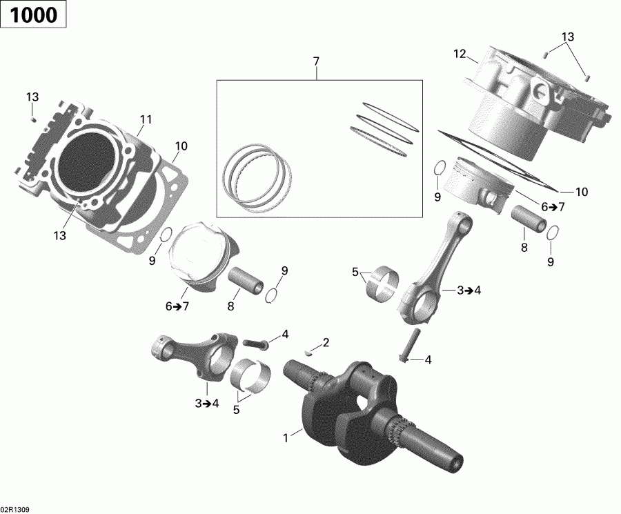   Outlander MAX 1000EFI LTD, 2013 - Crankshaft, Piston And Cylinder