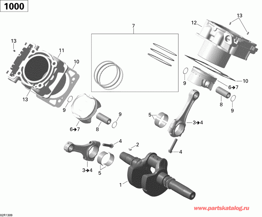  BRP Renegade STD, XXC, 1000 EFI, 2013  - Crankshaft, Piston And Cylinder