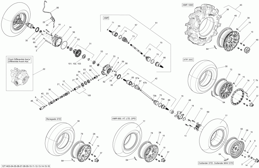  BRP Outlander MAX 1000EFI LTD, 2014 - Drive System, Front