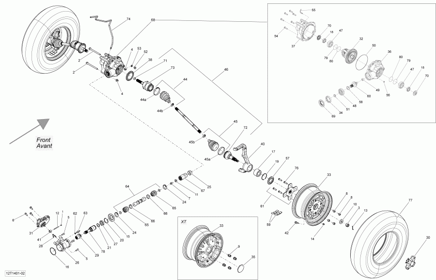 ���������� BRP Outlander Max 400 EFI, STD, XT, 2014 ������ - Drive System, Front