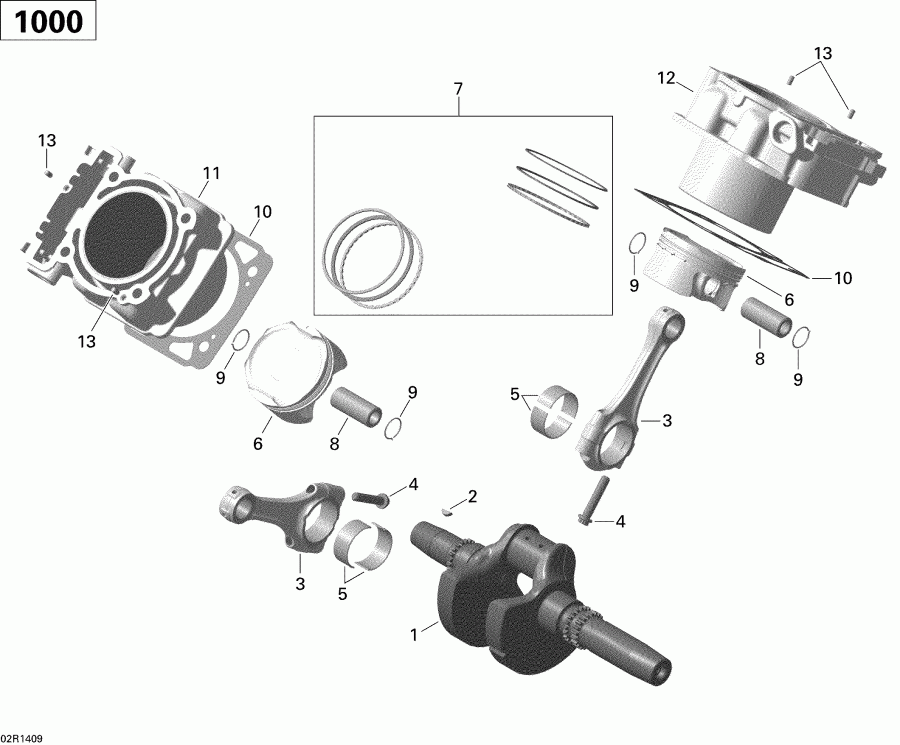    Renegade 1000 EFI STD, XXC, 2014 - Crankshaft, Piston And Cylinder