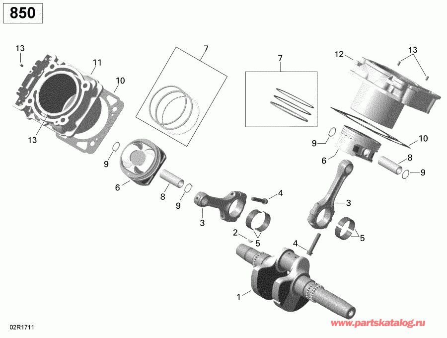 BRP Renegade, 2017 - Crankshaft, Piston And Cylinder 850 Efi