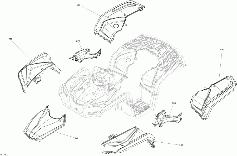 ATV Bombardier - Fender And Central Panel Kit Triple Black (timeless Black)
