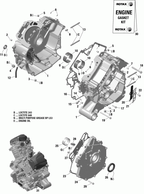 ���������� BRP 004 - Renegade 1000R EFI - International - Non European Communities, 2019 ������ - Crankcase Version 1