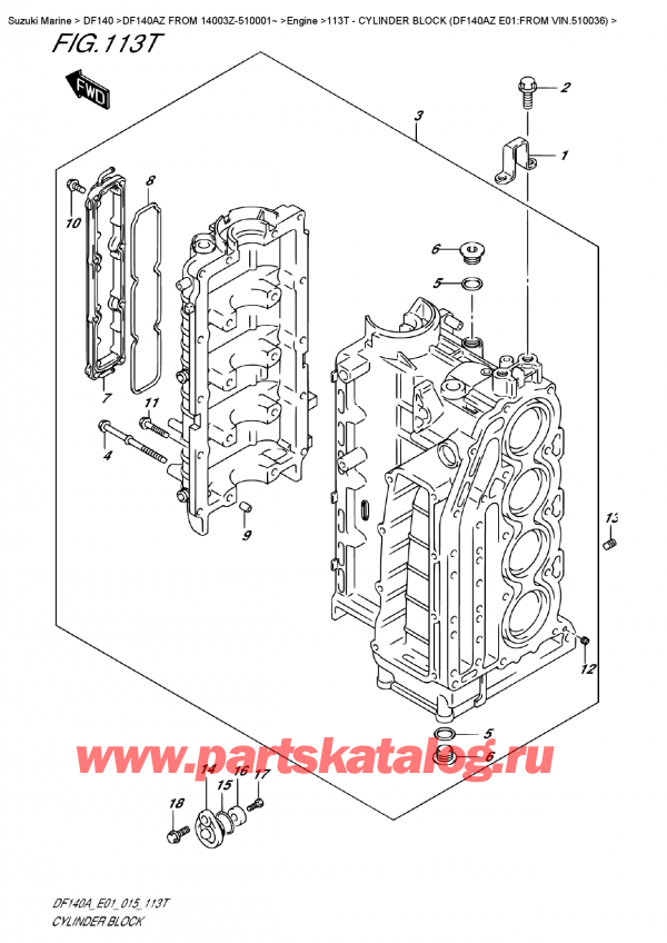  ,    , Suzuki DF140A ZL / ZX FROM 14003Z-510001~ , Cylinder  Block (Df140Az  E01:from  Vin.510036)