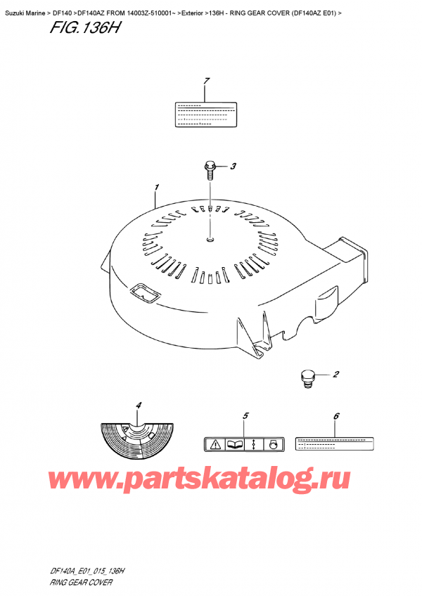   ,   , SUZUKI DF140A ZL / ZX FROM 14003Z-510001~ ,    (Df140Az E01) - Ring  Gear  Cover (Df140Az  E01)