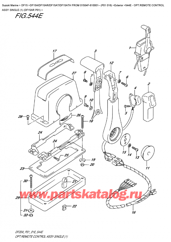  ,   , Suzuki DF15A RS/RL FROM 01504F-610001~ (P01 016) , Opt:remote  Control  Assy  Single  (1)  (Df15Ar  P01)
