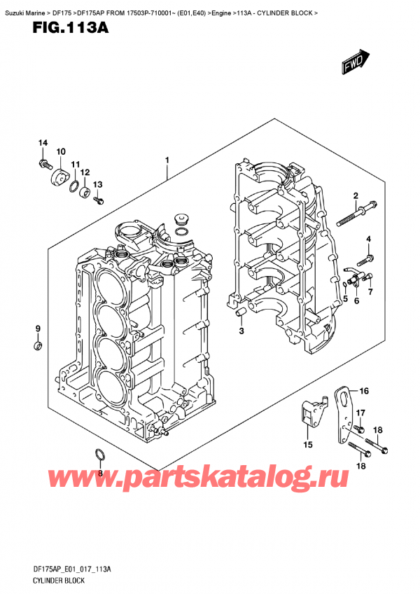,    , SUZUKI DF175AP L/X  FROM 17503P-710001~ (E01)  , Cylinder Block -  