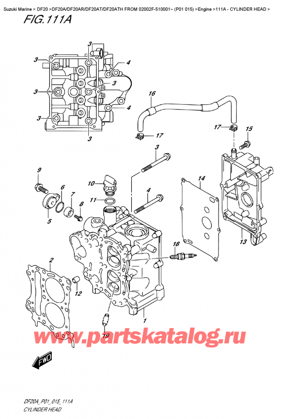   ,    , Suzuki DF20A ES / EL FROM 02002F-510001~ (P01  015)  2015 , Cylinder  Head -   