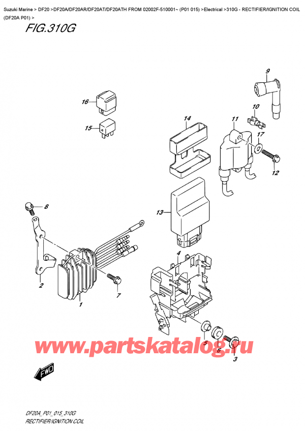   ,  , Suzuki DF20A S / L FROM 02002F-510001~ (P01 015), Rectifier/ignition  Coil  (Df20A  P01)