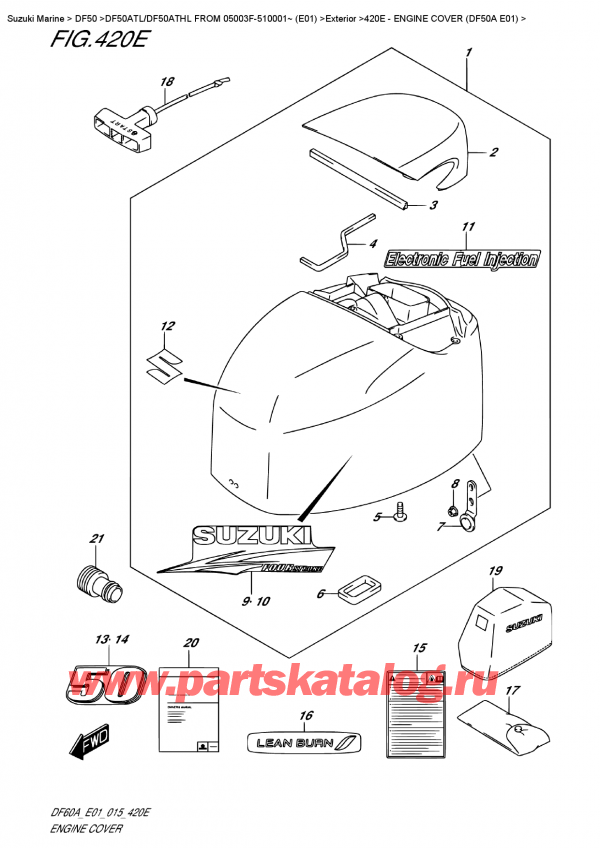  ,    , Suzuki DF50A TS/TL FROM 05003F-510001~ (E01),   () (Df50A E01) / Engine  Cover  (Df50A  E01)