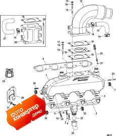 Exhaust Manifold (w/ Water Rail), Elbow, And Riser (  (w / Water Rail), Elbow,  Riser)