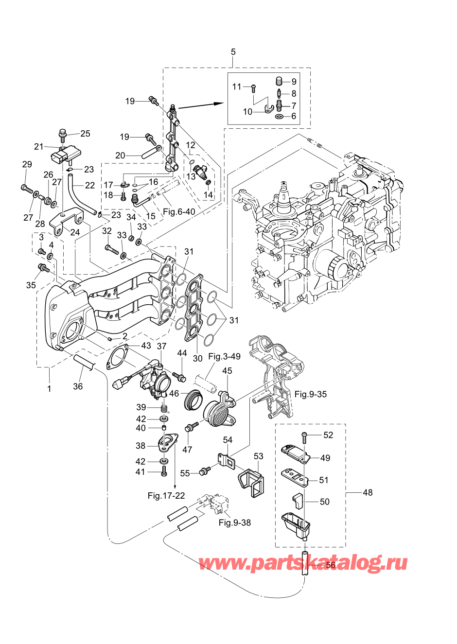 Подвесной четырёх-тактный лодочный мотор MFS30-C (002-21050-0AF) - Fig.05  Intake Manifold - Fig.05 Впускной коллектор