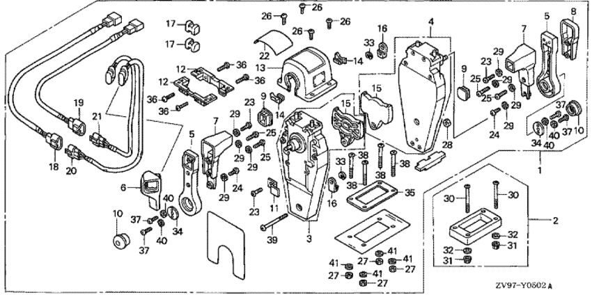 ���������  �������� ����� Honda BF25A2 - Remote Control (top Mount Dual Type) (right) / ������������� ���������� (�������, ������, ������ ������)