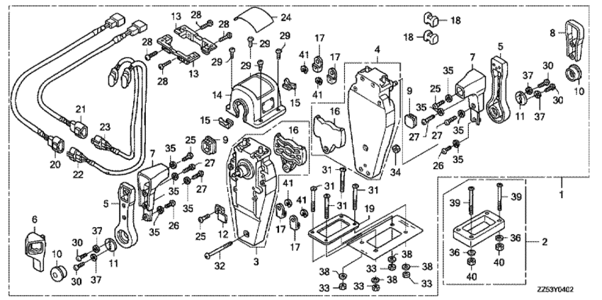 ���������  ��������� HONDA BF40D - Remote Control (top Mount Dual Type) (right) / ������������� ���������� (�������, ������, ������ ������)