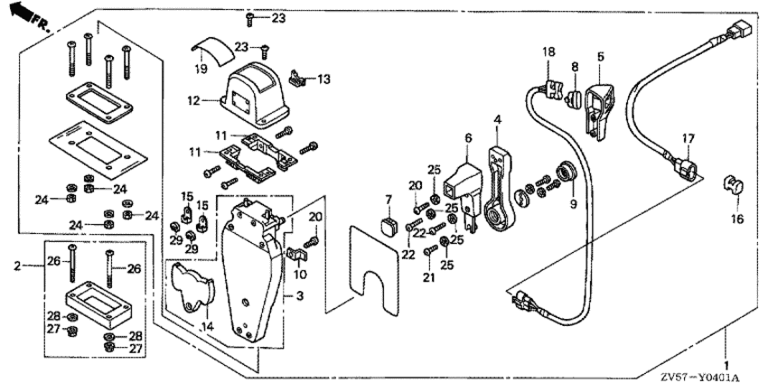 ��������� �������� 4-������� ��������� HONDA BF50A1 - ������������� ���������� (���������, �����, ������ ������) - Remote Control (top Mount Single Type) (left)