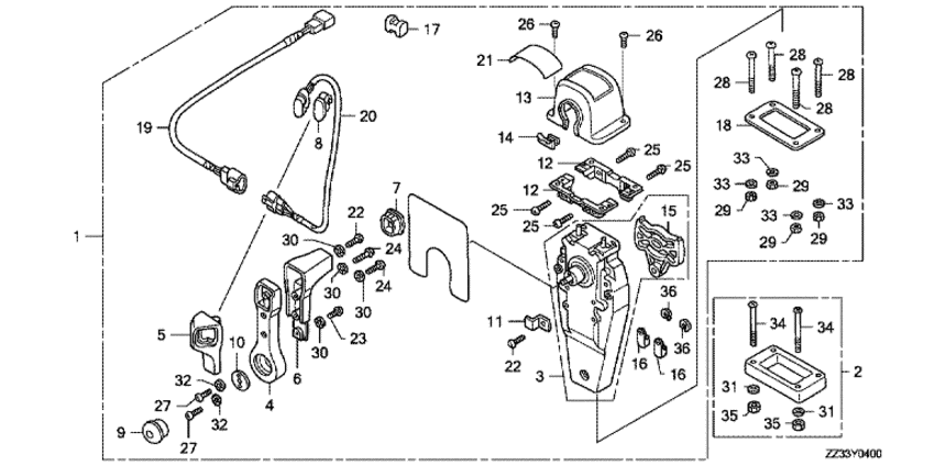���������  �������� ��������� Honda BF60A - ������������� ���������� � ����� (���������, ������ ������) (������) / Remote Control Box (top Mount Single Type) (right)