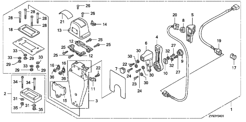 ��������� ������������� ����� Honda BF75DK0 - ������������� ���������� (���������, �����, ������ ������) - Remote Control (top Mount Single Type) (left)