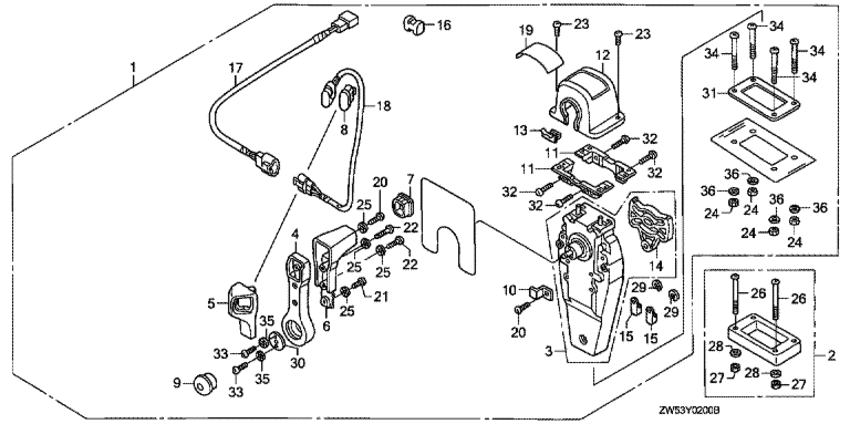 ��������� ������ ������� �������� ����� Honda BF130A2 - Remote Control (top Mount Single Type) (right)