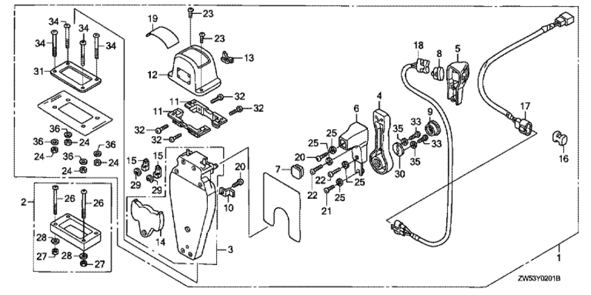 ��������� �������� ������ ������� ��������� HONDA BF130A3 - Remote Control (top Mount Single Type) (left) - ������������� ���������� (���������, �����, ������ ������)