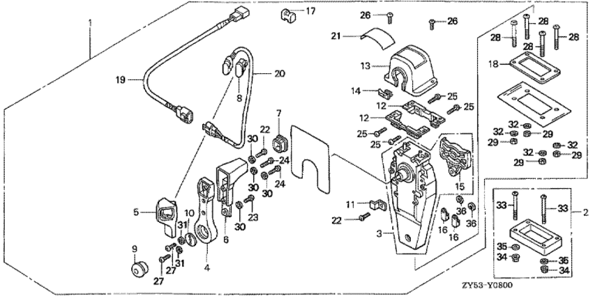 ��������� 4-������� ����� HONDA BF150A4 - ������������� ���������� (���������, ������, ������ ������) / Remote Control (top Mount Single Type) (right)