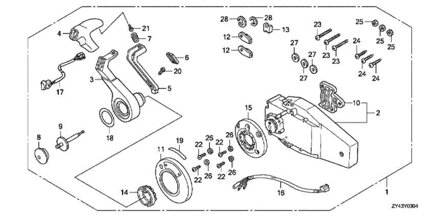 ��������� HONDA BF225AK1 - Remote Control (flush Mount Type) (right) / ������������� ���������� (������, ������ ���������)