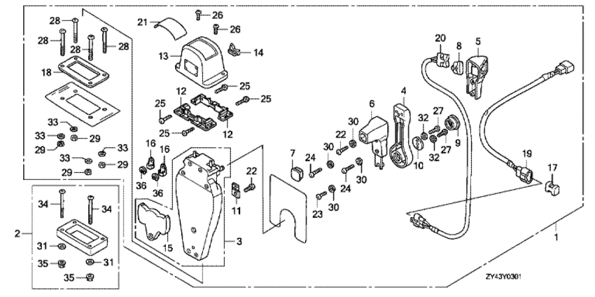 ��������� ������ ������� ����� HONDA BF225AK1 - ������������� ���������� (���������, �����, ������ ������) / Remote Control (top Mount Single Type) (left)