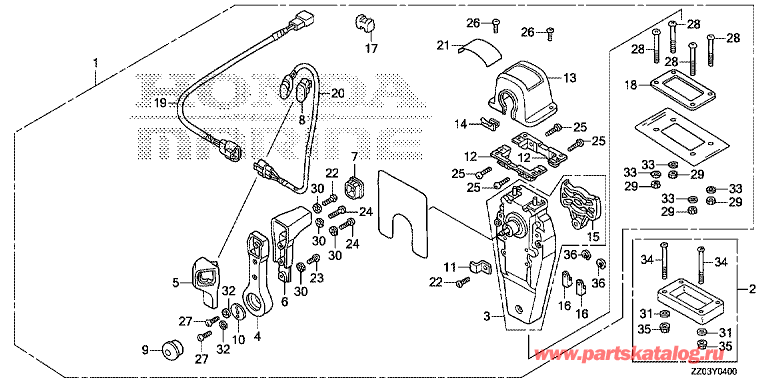 ��������� 4-������� ����� Honda BF100A - Fop-4 ���������� �� (���������, ��������� ������, ������) / Fop-4 Single Type Remote Control Top Mount (Right)